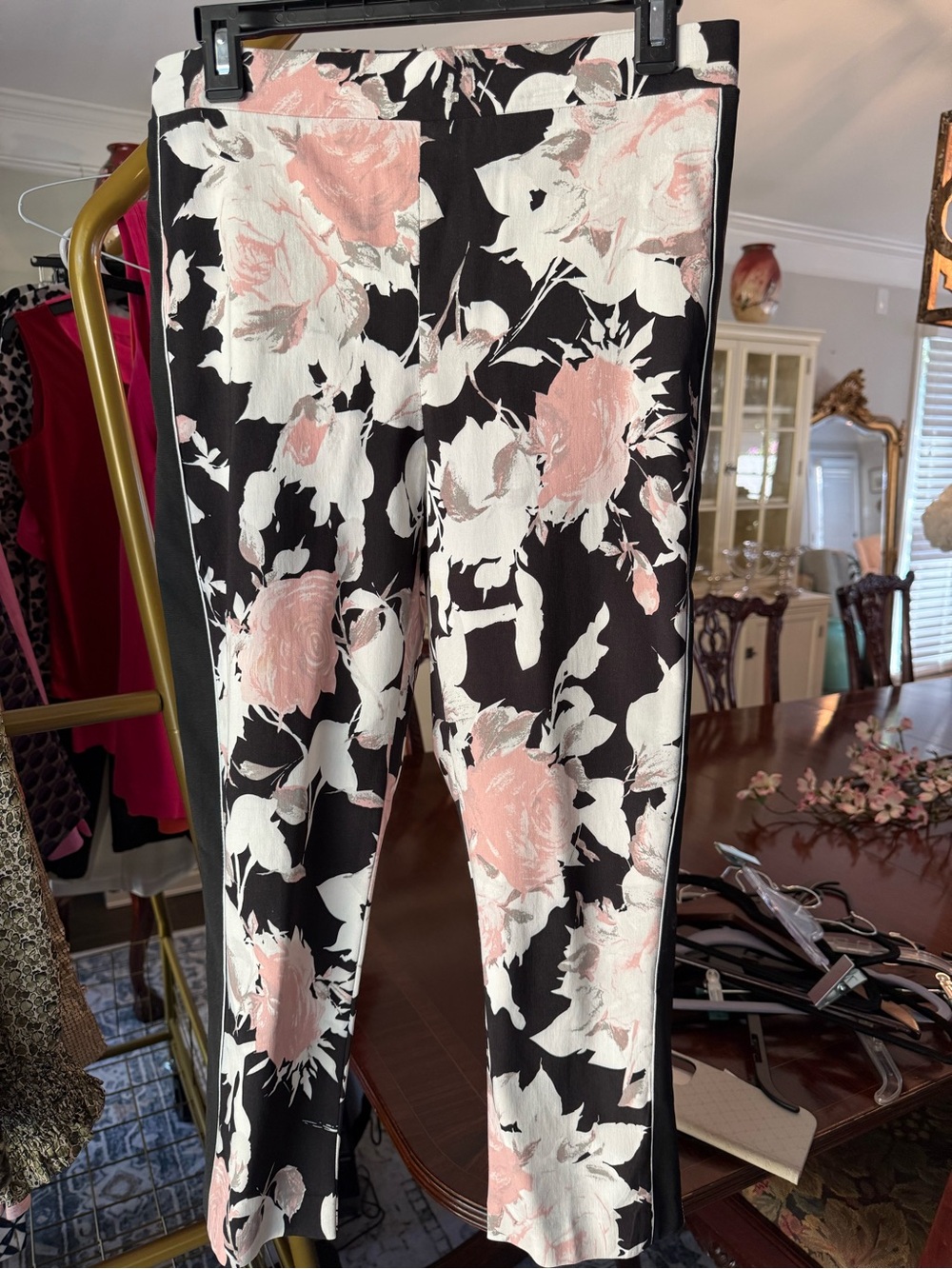 Frank Lyman Design Black, Blush & White Floral Straight Leg Pants